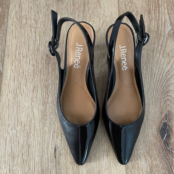 J.Renee Aphena Leather black patent sling back heels size 5.5 M - Picture 2 of 6